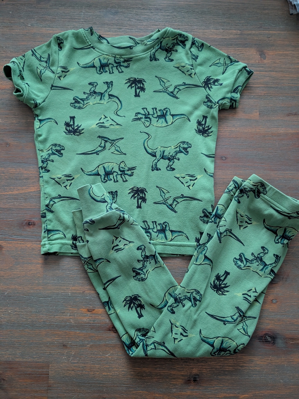 Kirkland Signature Green Dinosaur Print Kids Pajama Set